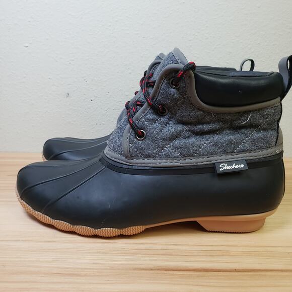 Skechers Women's 8 Lil Puddles Duck Boots Quilted Gray Black Waterproof Gorpcore - Picture 1 of 7